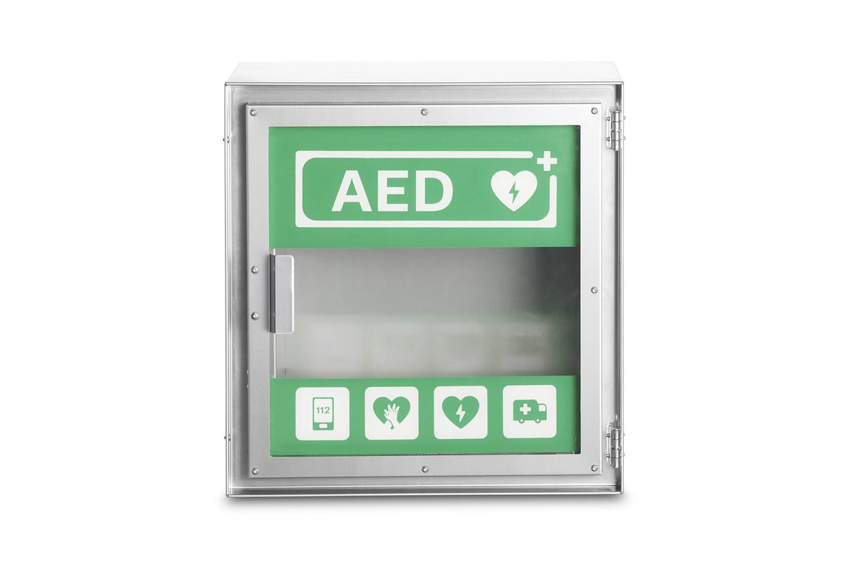 HeartGuard AED-Schrank von vorne mit geschlossener Tür